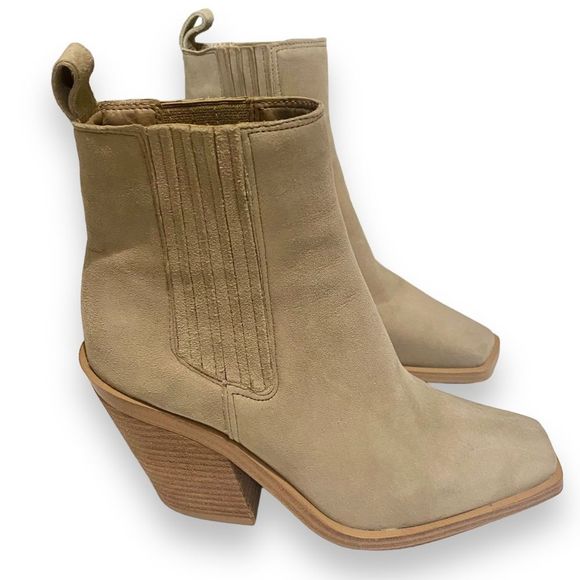 Vince Camuto | Ackella Tan Suede Leather Pull On Ankle Boots | Size 7.5 - Picture 2 of 8